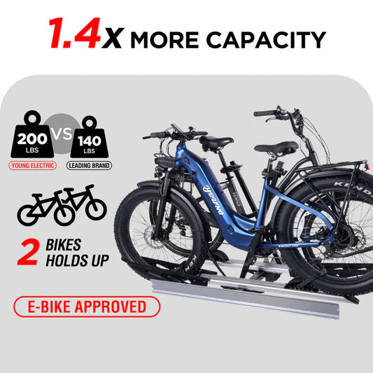 2-bike hitch e-bike rack with ramp, fat tire electric bike carrier