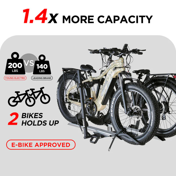 2-Bike Hitch Electric Bike Rack, Folding Fat Tire E-Bike Carrier