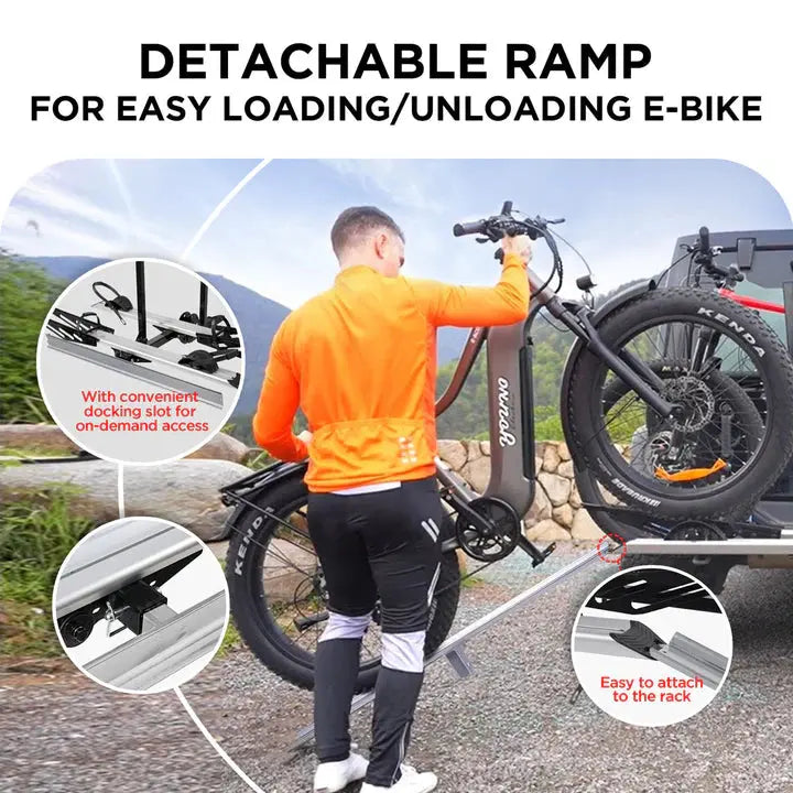 2-Bike Hitch E-bike Rack with Ramp, Fat Tire Electric Bike Carrier - eJOEbike