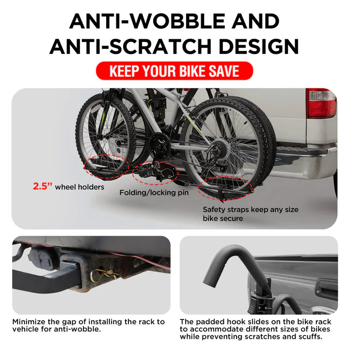 2-Bike Hitch Bike Rack, Pin Clip Folding Bike Carrier