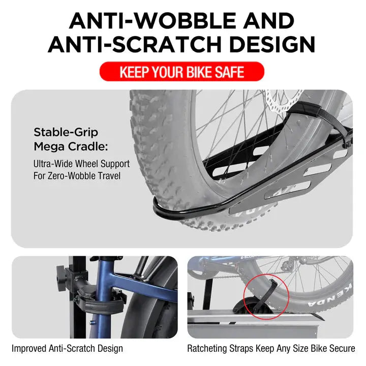 1-Bike Hitch E-bike Rack with Ramp, Folding Single Electric Bike Carrier, 100 LBS Capacity, Fits 2'' Receiver - eJOEbike