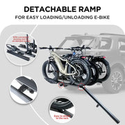 3-Bike Hitch E-bike Rack with Ramp, Fat Tire Electric Bike Carrier, 250 LBS Capacity, Fits 2'' Receiver - eJOEbike