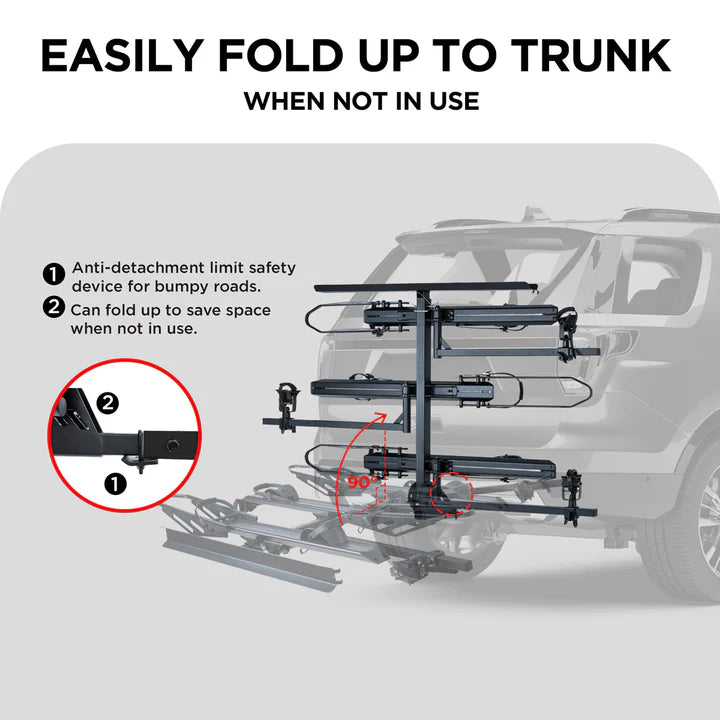 3-Bike Hitch E-bike Rack with Ramp, Fat Tire Electric Bike Carrier, 250 LBS Capacity, Fits 2'' Receiver