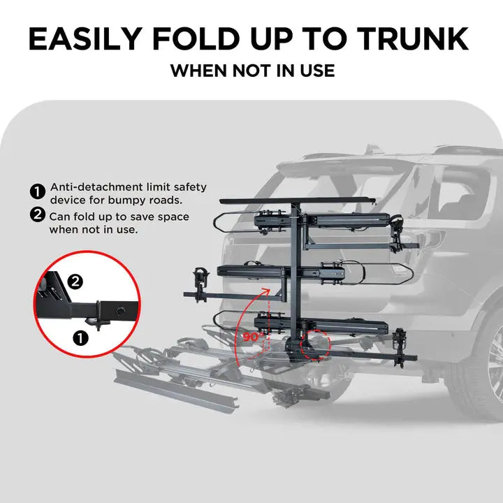 3-Bike Hitch E-bike Rack with Ramp, Fat Tire Electric Bike Carrier, 250 LBS Capacity, Fits 2'' Receiver - eJOEbike