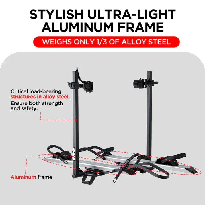 2-Bike Hitch Electric Bike Rack, Folding Fat Tire E-Bike Carrier