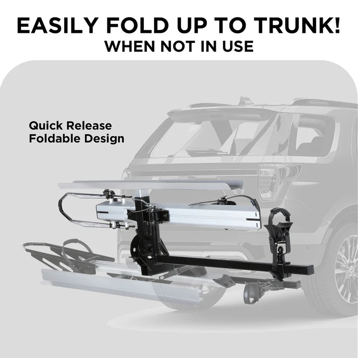1-Bike Hitch E-bike Rack with Ramp, Folding Single Electric Bike Carrier, 100 LBS Capacity, Fits 2'' Receiver