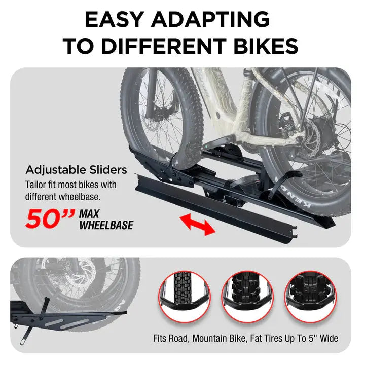 3-Bike Hitch E-bike Rack with Ramp, Fat Tire Electric Bike Carrier, 250 LBS Capacity, Fits 2'' Receiver - eJOEbike
