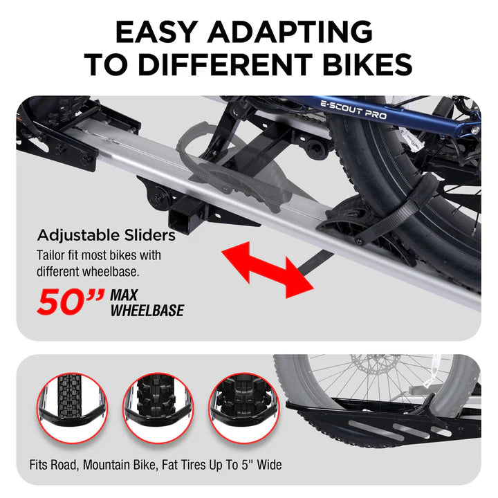 2-Bike Hitch E-bike Rack with Ramp, Fat Tire Electric Bike Carrier