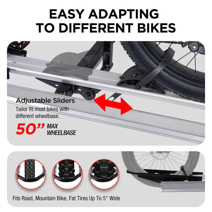 1-Bike Hitch E-bike Rack with Ramp, Folding Single Electric Bike Carrier, 100 LBS Capacity, Fits 2'' Receiver