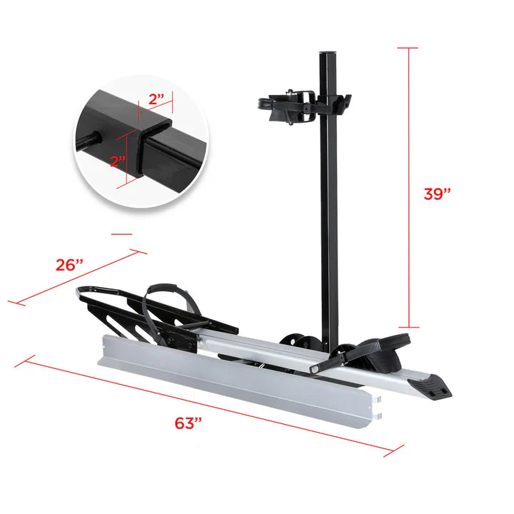 1-Bike Hitch E-bike Rack with Ramp, Folding Single Electric Bike Carrier, 100 LBS Capacity, Fits 2'' Receiver