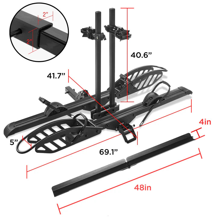 2-Bike Hitch E-bike Rack with Ramp, Fat Tire Electric Bike Carrier