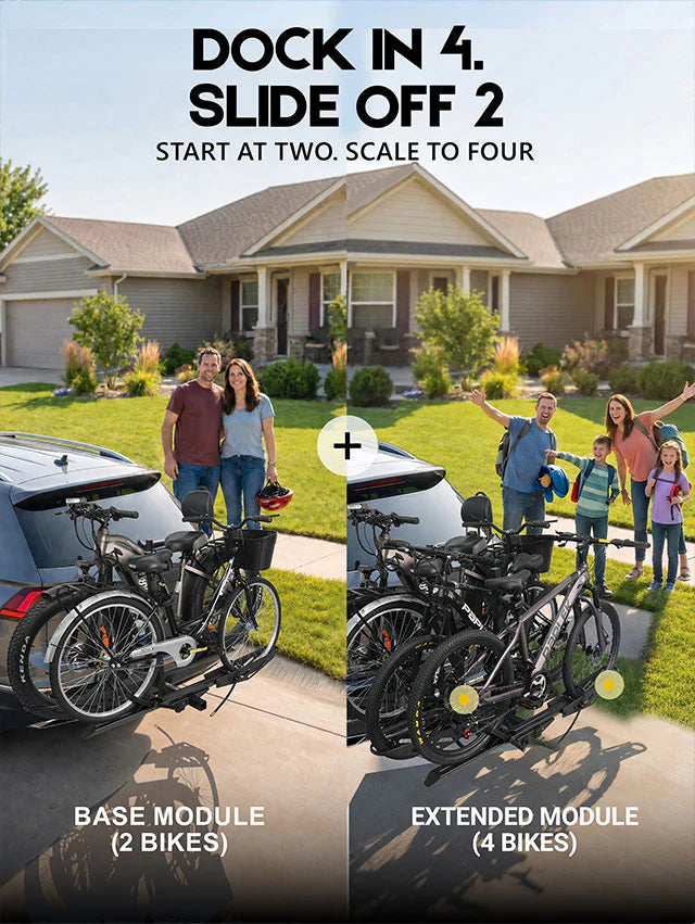 Hitch E-bike Rack | 2+2 Add-On, Expandable 4-Bike, 250lbs 