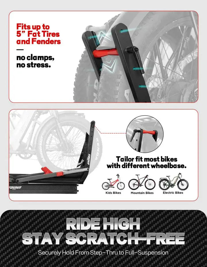 200lbs Capacity Tire-Clamp E-bike Rack with Ramp - eJOEbike